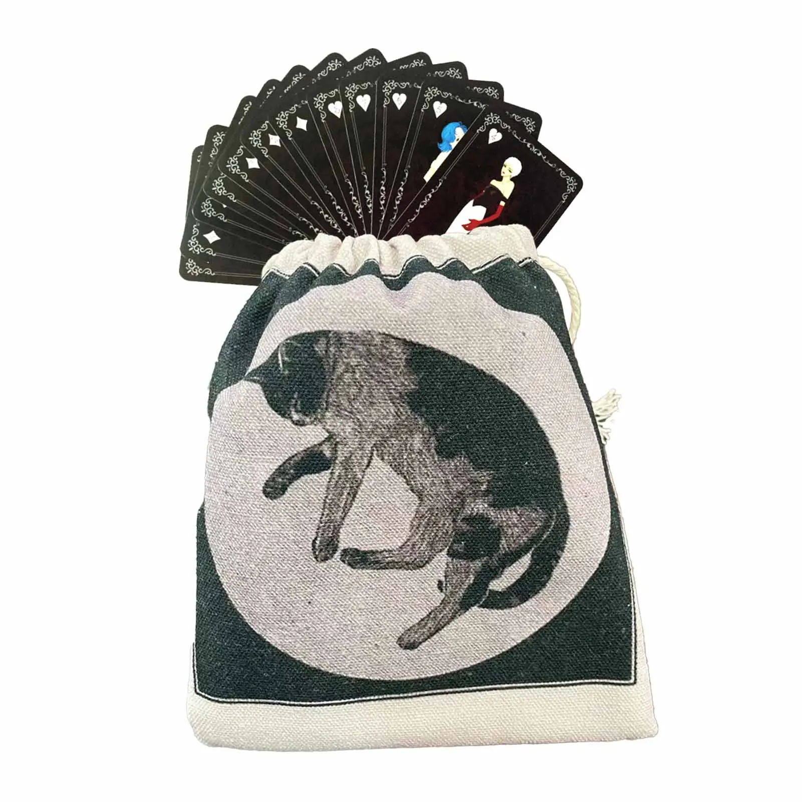 

Tarot Storage Pouch Cute Black Cat Tarot Card Holder Bag With Drawstring Canvas Storage Bag For Tarot Dice & Cards DND
