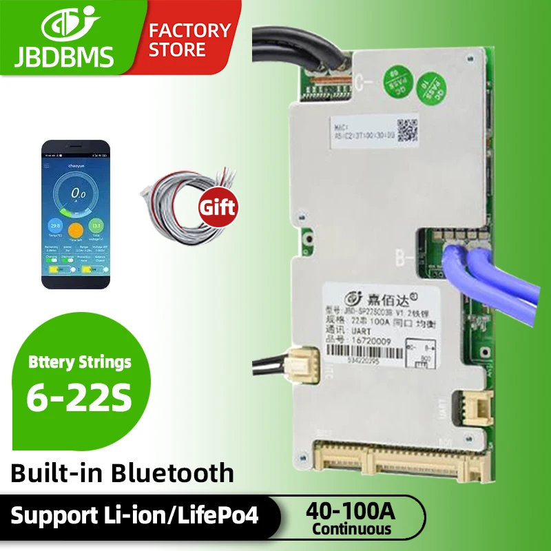 

JBD Smart BMS 6S 7S 8S 10S 12S 13S 14S 16S 17S 18S 20S 21S 22S Bluilt-in BT Bms 20A 30A 40A 80A 100A For Li-ion Lifepo4 Battery