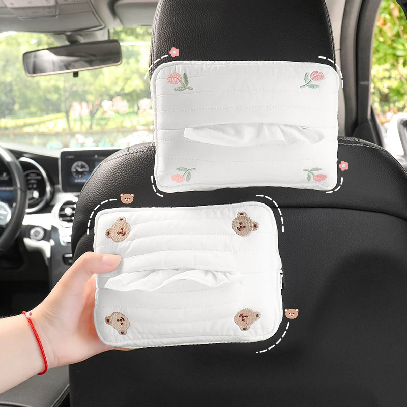 

New Cartoon Bear Flower Armrest Box Paper Box Car Interior Ornament Creative Hanging Car Seat Back Tissue Box