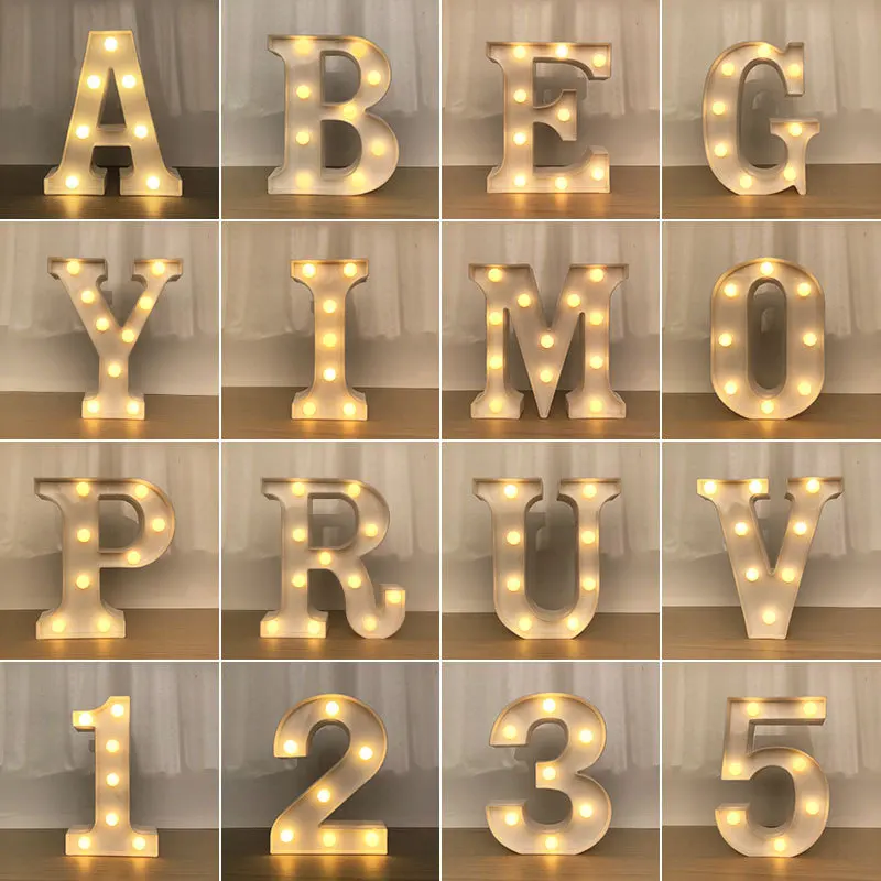 

LED Letter Night Light Alphabet Number Heart Plastic LED Light for Wedding Valentines Day Ornament Birthday Party Decoration.