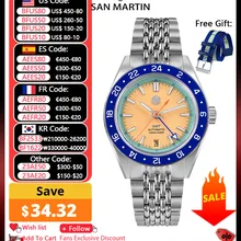 San Martin Limited Edition 39.5mm Full Luminous NH34 GMT Original Design Men Sports Watch Automatic Mechanical Waterproof SN0116