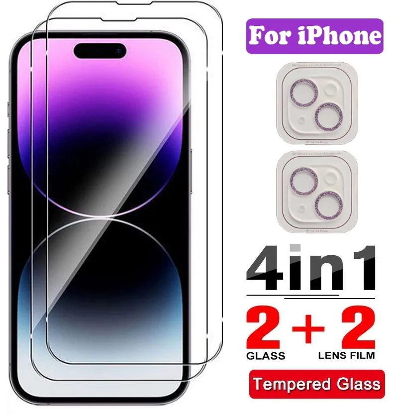 

Glitter 3D Back Camera Tempered Glass Protectors for iPhone 14 Plus Purple Lens Glass on IPhone 14 Plus Films