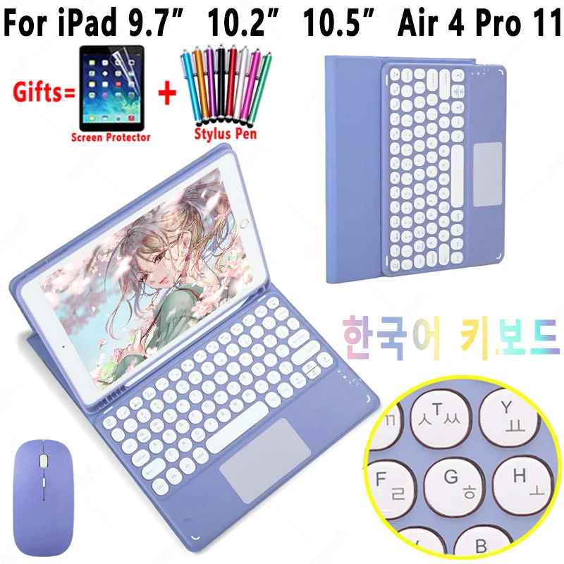 

For iPad 9.7 10.5 10.2 5th 6th 7 7th 8th Generation Case Keyboard For iPad Air 2 3 4 10.9 2020 Pro 11 2021 Korean Keyboard Case