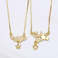 luxury crystal zircon sky style moon planet necklace for women trend jewelry gift gold plated clavicle chain star pendant choker