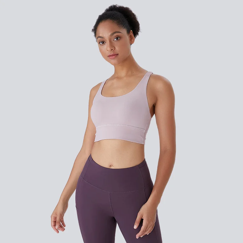 Top Ladies Underwear Fitness Sports Bra U Neck Cross Straps High Strength Shockproof Yoga Tube Top Vest Push Ups Gym Sportswear