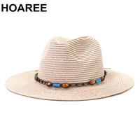 hoaree pink summer hats for women wide brim sombreros vintage panama hat straw male female casual outdoor beach fedora