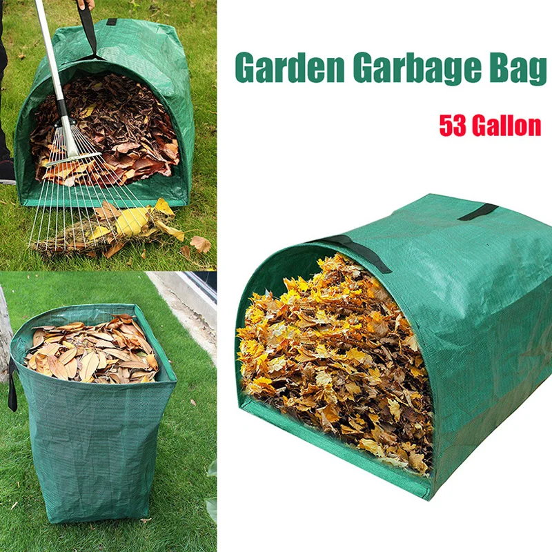 

53 галлона, вместительный садовый мешок для сорняков с опавшими листьями, складной портативный многоразовый мешок для мусора
