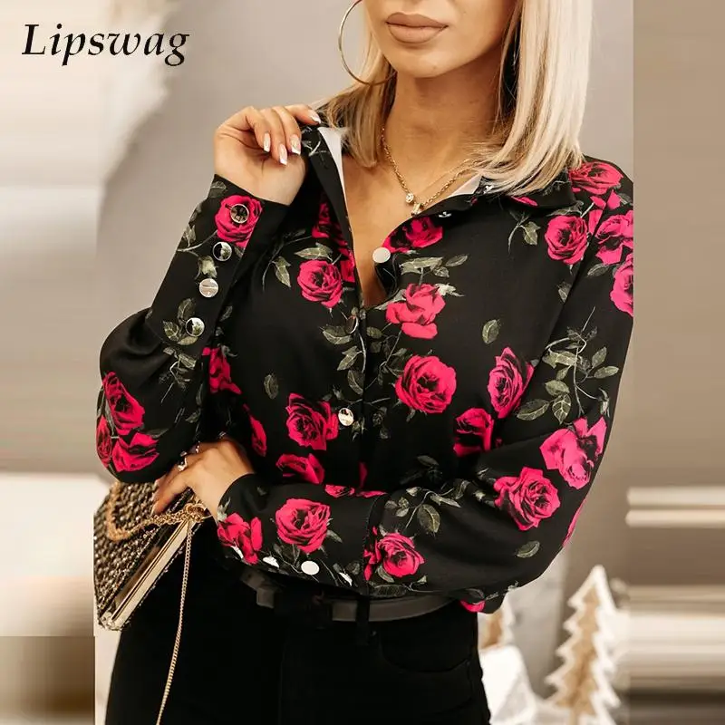 

Блузка женская с цветочным принтом, модная рубашка с длинным рукавом, Повседневный Кардиган на пуговицах, с отложным воротником, на весну