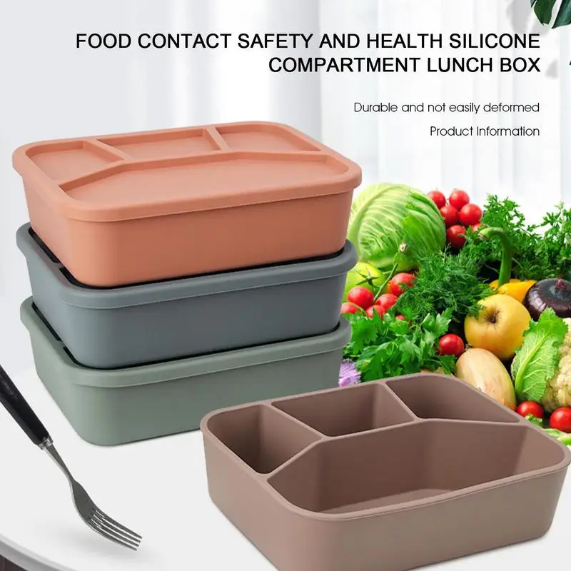 

Silicone Lunch Boxs Leak-Proof 3 Grid With Lid Camping Picnic Portable Sandwich Food Fruit Storage Container Bento Box For Kids