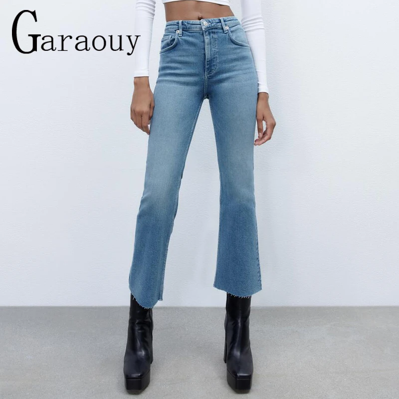 

Garaouy 2022 Summer Women's Jeans High Rise Waist 3-color Solid Color Ankle Flared Pants Casual Straight-leg Trousers Streetwear