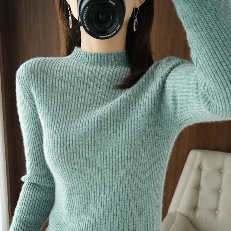 

Women'Semi-Turtleneck Sweater Long Sleeve Pullover Autumn Winter New Fashion Temperament Versatile Warm Cashmere Base