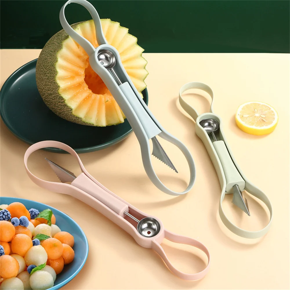 

3 In 1 Fruit Carving Knife Double-Head Watermelon Ball Digger Stainless Steel Fruit Platter Fruit Ball Spoon Kitchen Gadgets