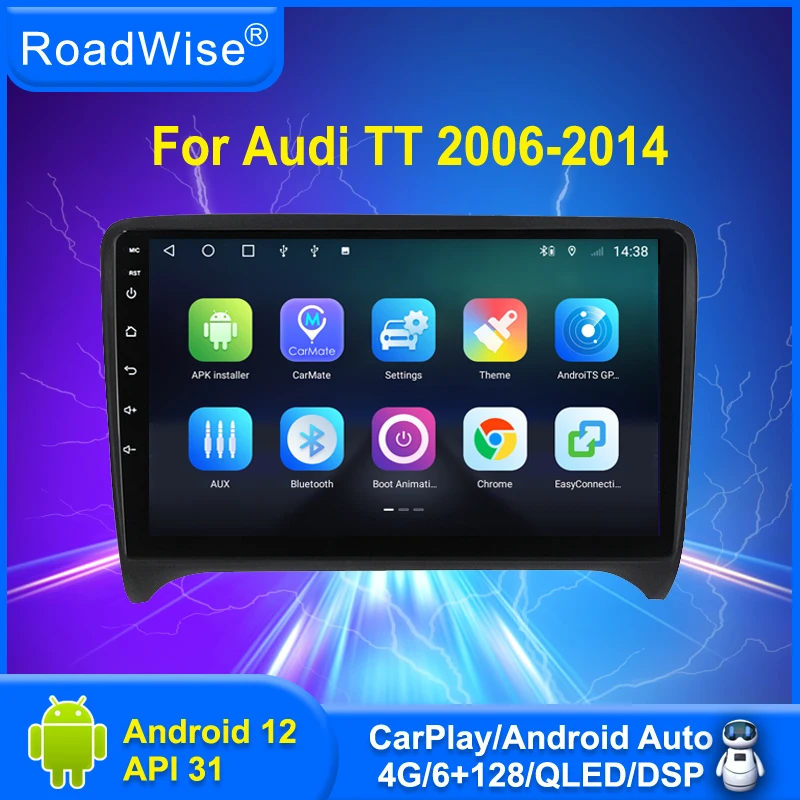 

Автомагнитола Roadwise 2 Din Android 12, мультимедийный плеер для Audi TT MK2 8J 2006 - 2014 4G Wifi GPS DSP Navi IPS DVD BT, Авторадио