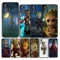 groot marvel heroes cute shockproof cover for xiaomi redmi note 11 10 11t 10s 9s 8 7 5g tpu soft silicone black phone case cover