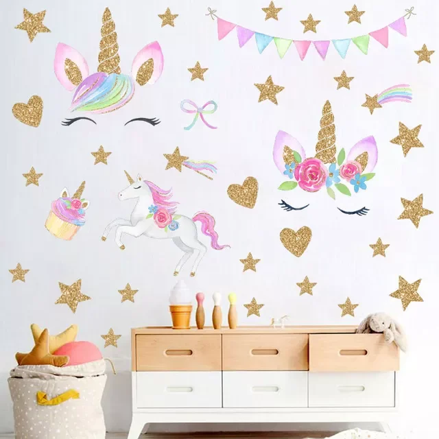 

Unicorn Horse Star Heart Shape Pattern Wall Sticker For Kids Room Home Decoration Diy Animal Mural Art Pvc Decal