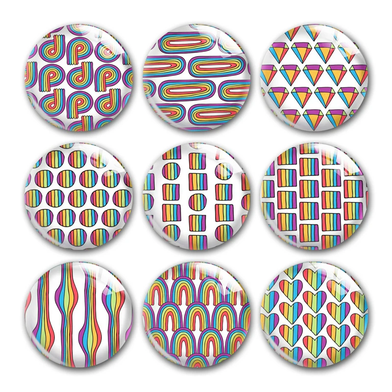 

Rainbow LGBT Pattern Round Photo Glass Cabochon Demo Flat Back For DIY Jewelry Making Finding Supplies Snap Button Accessories