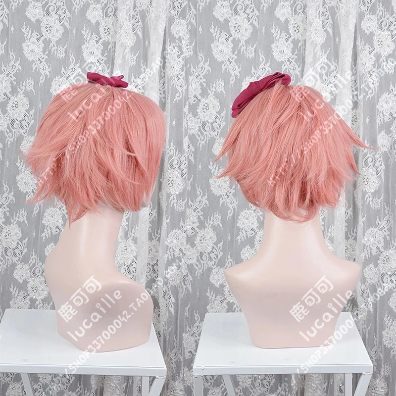 Фото Высококачественный парик для косплея Сайори из Doki Literature Club, короткий, розовый, термостойкий, синтетический, Anim6,b'8\j'7/ №4