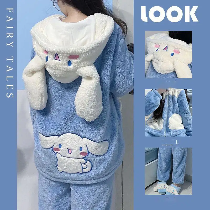 

Мультяшная Пижама Sanrio из кораллового флиса, Hello Kitty Cinnamoroll, новая утолщенная Милая зимняя игрушка для девочек