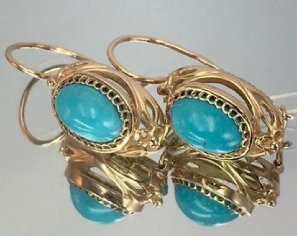 

Bohemian Style Faux Turquoise Gold Color Earrings for Women Vintage Ethnic Style Party Vacation Jewelry Accessories Gifts