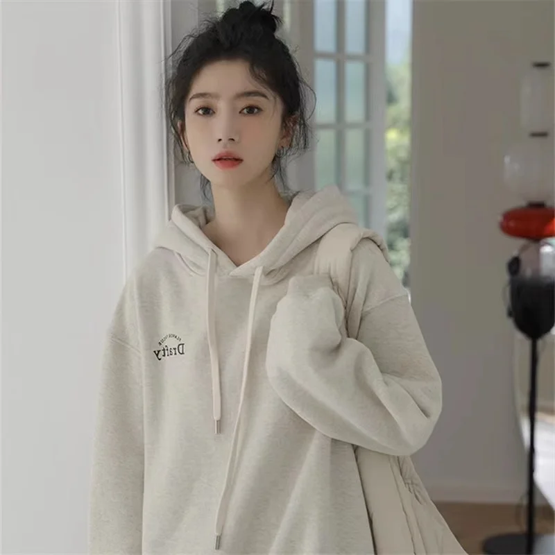 

Женская одежда 2023, ярко-серый плотный объемный пуловер с карманами и надписью, свитшот, Повседневная Толстовка с рукавами реглан для ленивых, осень