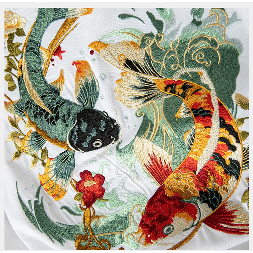 Летняя футболка с коротким рукавом мужская вышивкой рыбы женские вязаные