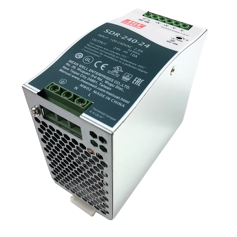 Серия MEAN WELL SDR-240 240 Вт промышленный источник питания на DIN-рейку с одним выходом и