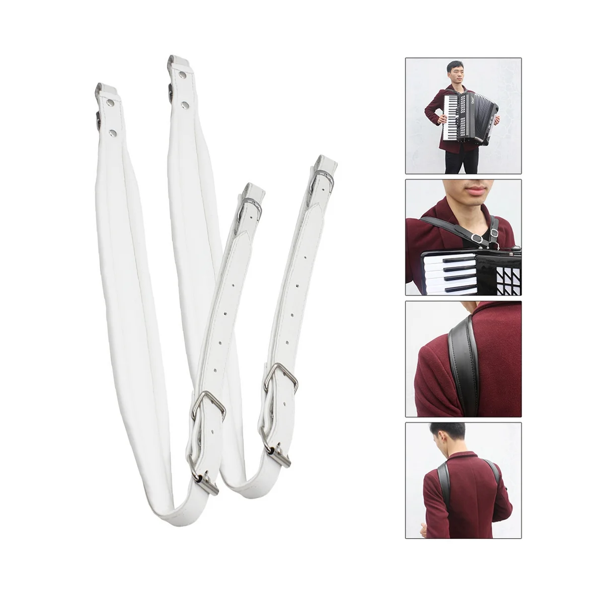

Leather Accordion Strap Waterproof Adjustable 16 Bass-120 Bass Accordion Universal Shoulder Strap (White)