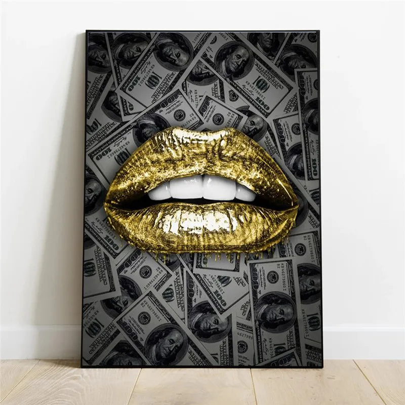 Абстрактные губы доллар фон холст живопись современное настенное искусство