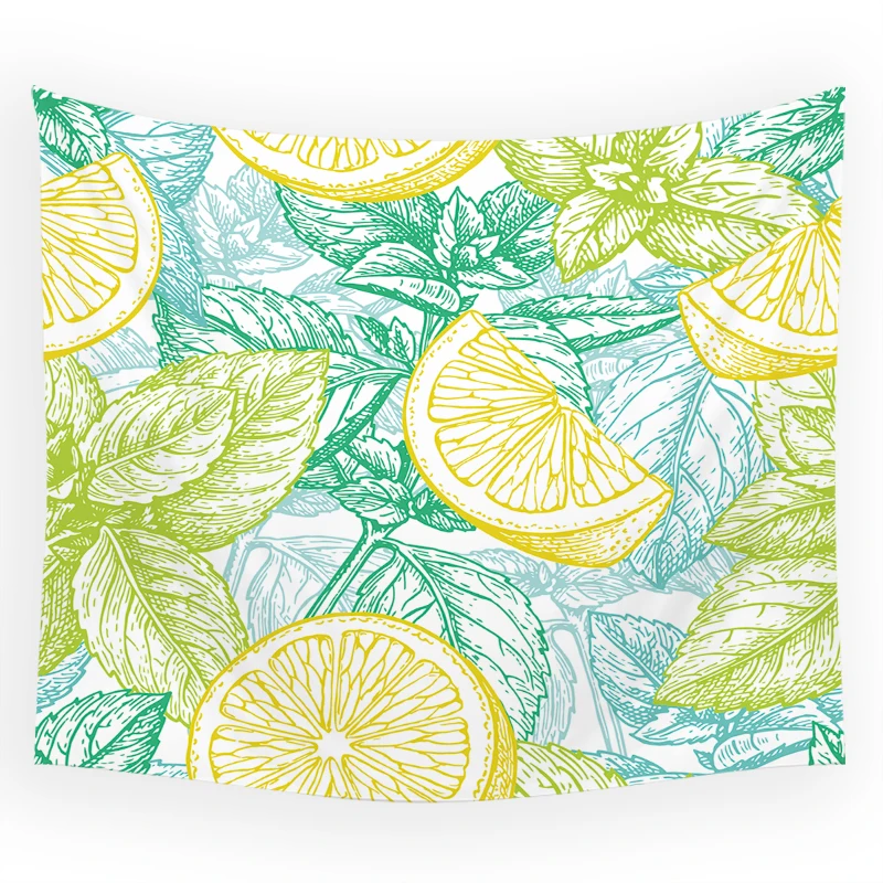 

Ginger Lemon Pattern Wall Tapestry Plants Leaves Flowers Print Wall Hanging Home Living Room Decor Aesthetic Wall Hanging Carpet