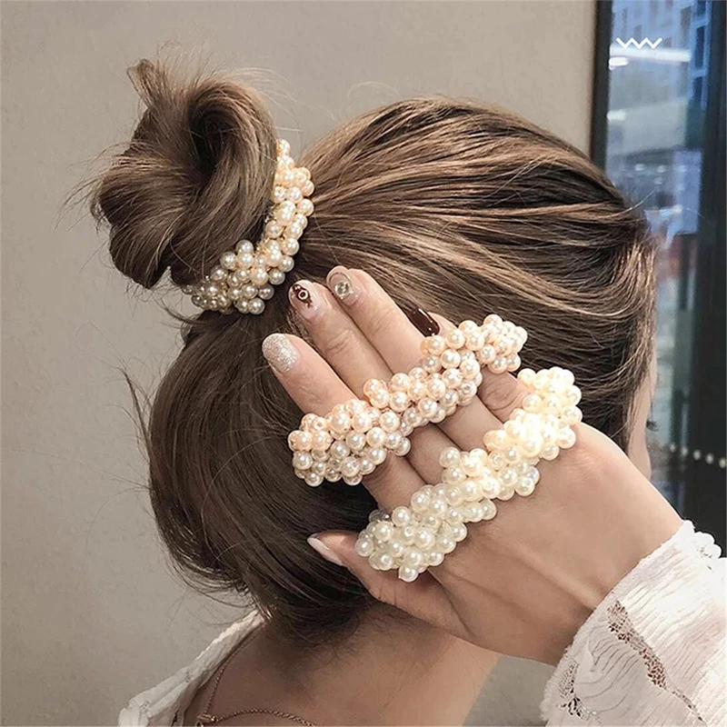 

6 Colors Woman Elegant Pearl Hair Ties Beads Girls Scrunchies Rubber Bands Ponytail Holders Hair Accessories Elastic Hair Band