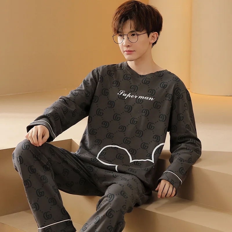 Pajama Sets Men's Autumn Long Sleeve Trousers Sleepwear Large Casual Home Clothing Suits For Men Cotton Winter Pajamas Pijamas