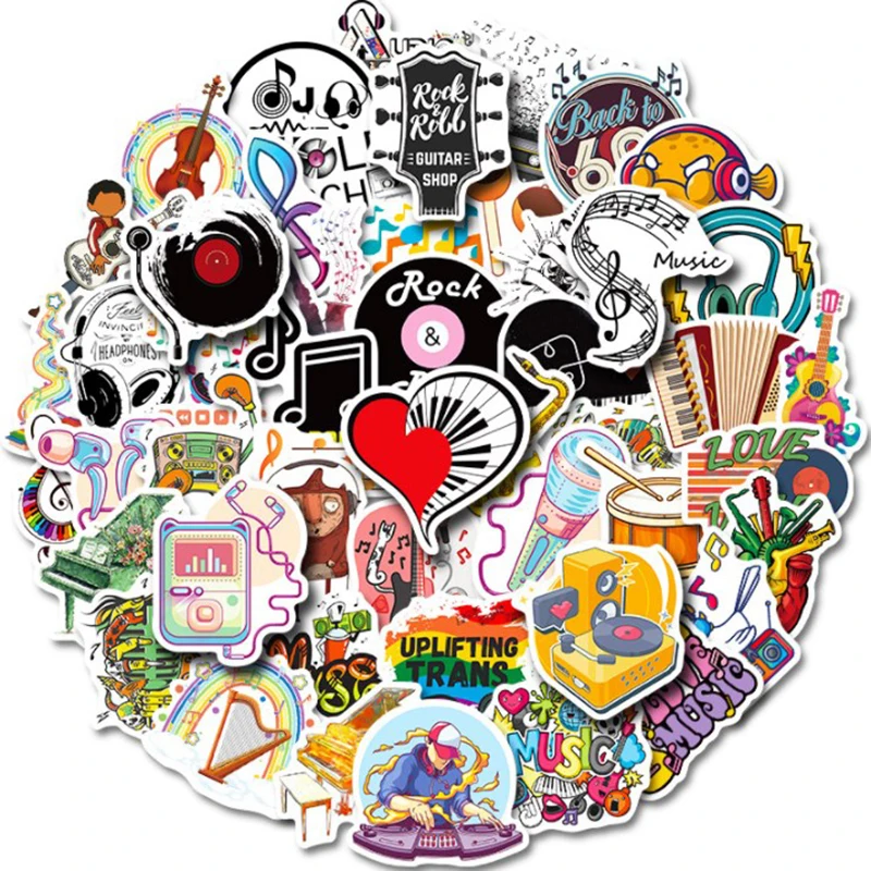 50PCS Kawaii Rock Stickers Music Retro Band For Suitcase DIY Guitar Motorcycle Laptop Luggage Skateboard Decals Sticker