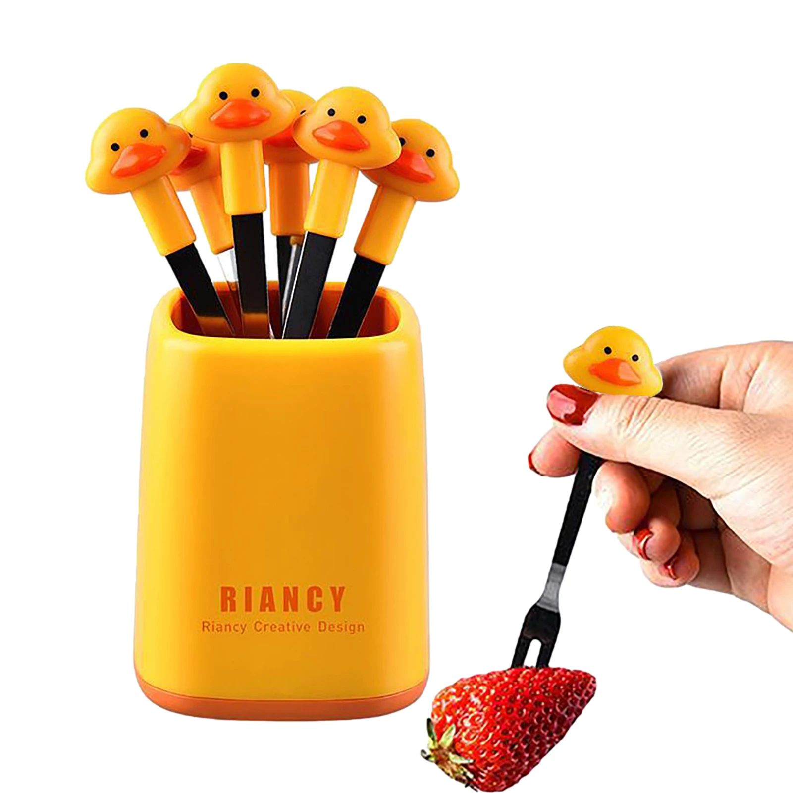 

Cute Duck Appetizer Picks Cartoon Duck Lunch Picks For Kids Cartoon Food Fruit Picks With Soft Handles And Storage Jars For Kids