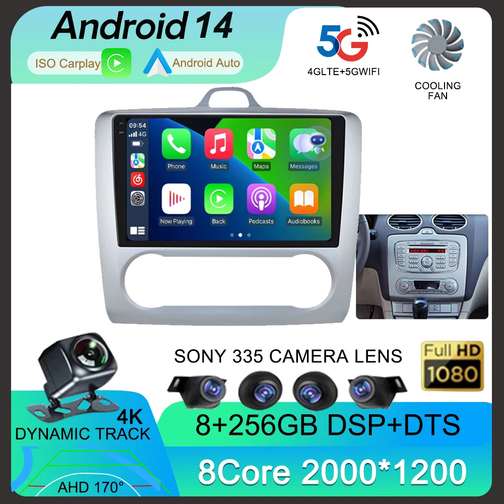 Автомобильный радиоприемник Carplay Android 14 для Ford Focus 2 3 Mk2 Mk3 2004 2005-2011 Auto 4G