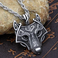stainless steel wolf head amulet pendant necklace fashion wolf king pendant warrior jewelry for men and women