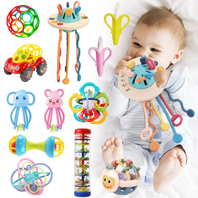 

Newborn Baby Developmental Toys 0 6 12 Months Soft Silicone Baby Teether Rattle Games Toys For Babies and Toddlers 1 2 3 Years