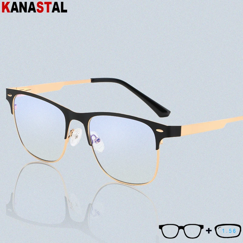 

Women Blue Light Blocking Glasses Metal Square Myopia Eyeglasses Frames Lady Bicolor Computer Eyewear Reading Glasses Hyperopia