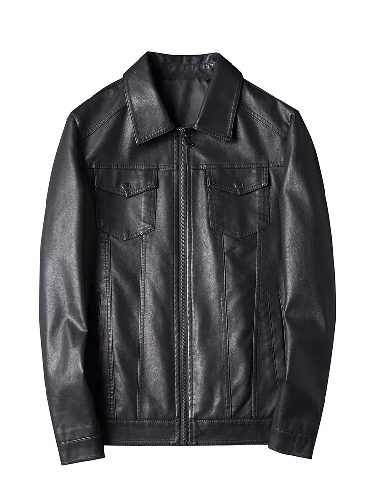 

2023 Autumn Winter New Stylish Leather Jacket Men's Lapel Motorcycle PU Casual Coat Elegant Male Streetwear Clothes 21Q2543