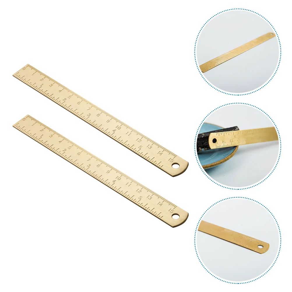 

2Pcs Household Brass Rulers Vintage Rulers Multi-function Straight Rulers