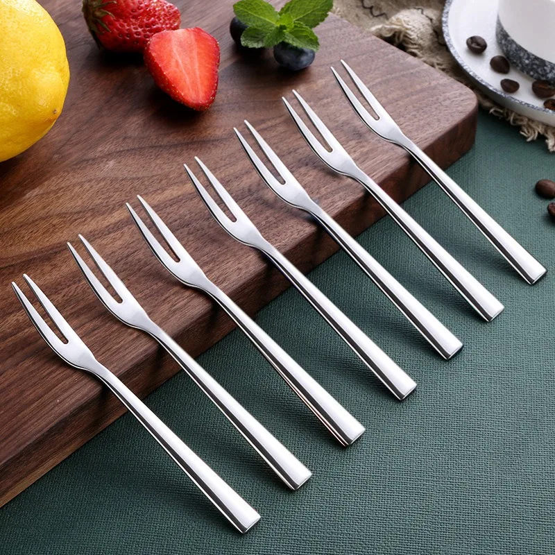 

10Pcs 304 Stainless Steel Cocktail Dessert Fork Appetizer Snack Cake Fruit Forks Set