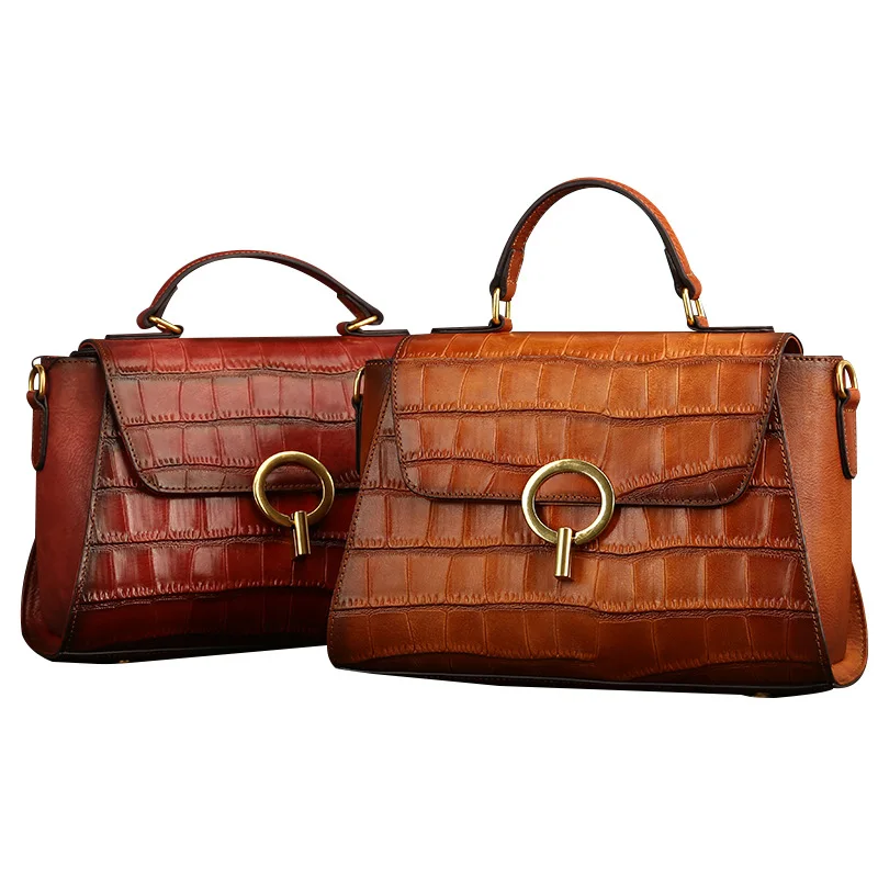 Fashion Women's Bag Crocodile Pattern Women's Handbag Top Layer Cowhide Shoulder Bag Women's New 2022 Crossbody Bag Women