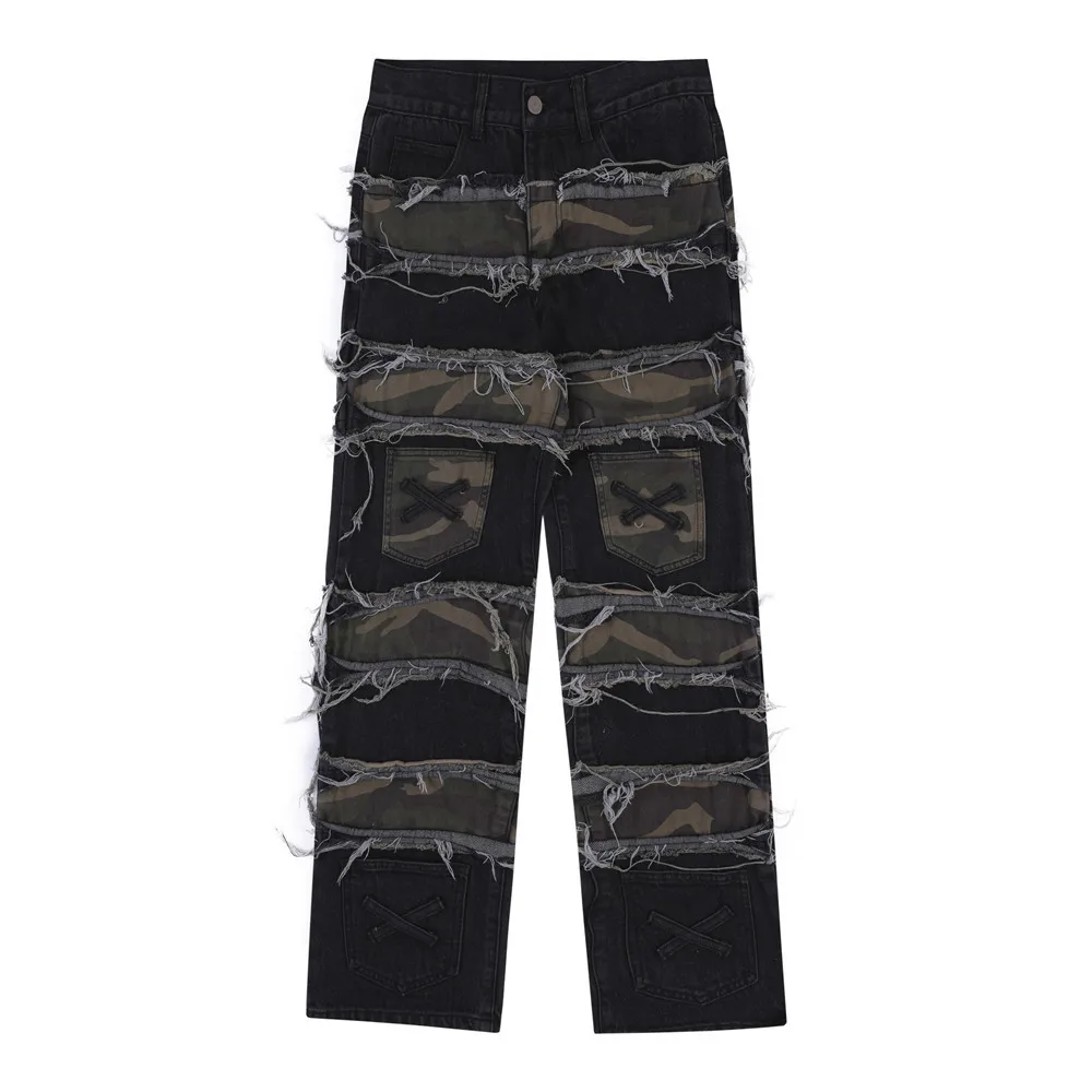 2023 Vintage Denim Pants Jeans Men Streetwear Retro Ripped Patch Hole Denim Pant Jeans HipHip Casual Joggers Trousers