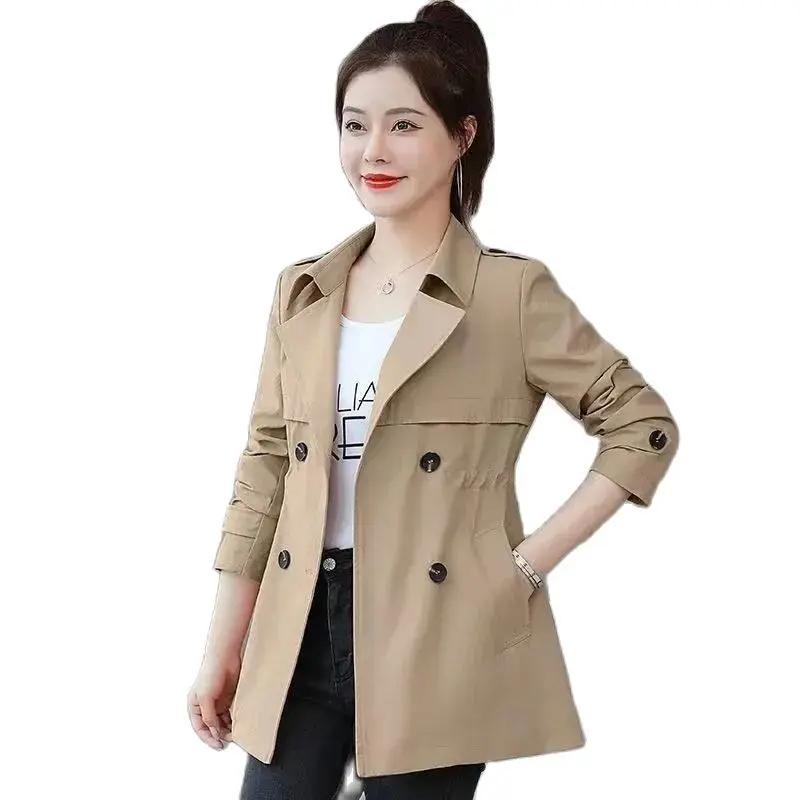 

2023 Spring Autumn New Trench Coat Women's Medium Waist Outerwear Temperament Windbreaker High-End Drape Female Overcoat Tops