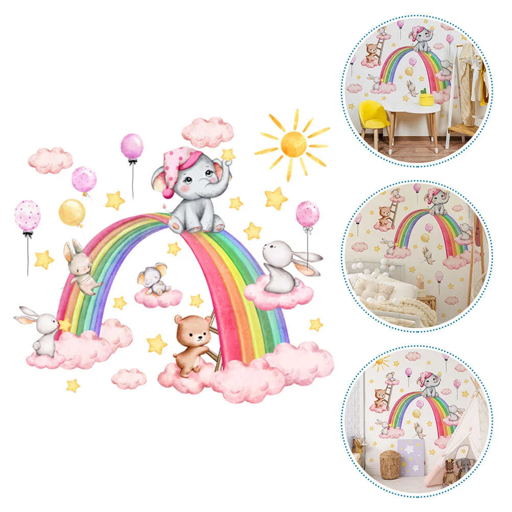 

Наклейки для гостиной, декоративные настенные наклейки для детской комнаты, радужные обои с рисунком животных из ПВХ