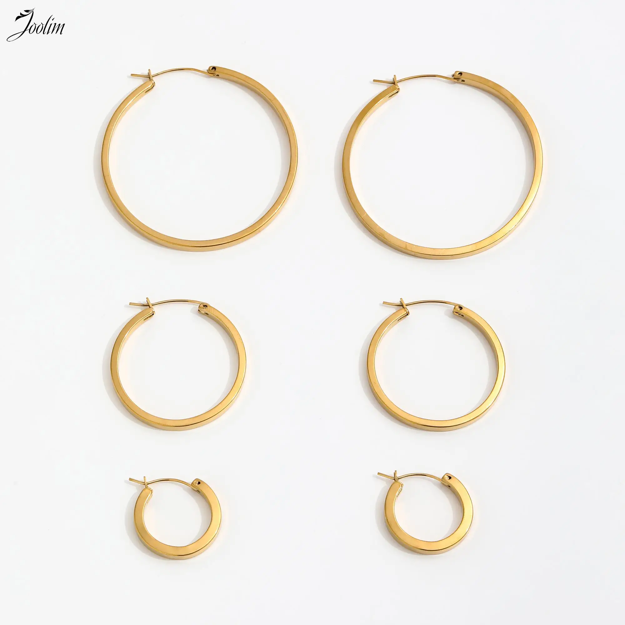 

JOOLIM Jewelry Wholesale Non Tarnish & Waterproof Retro Simple Fashion Big Flat Circle Hoop Stainless Steel Earring for Women