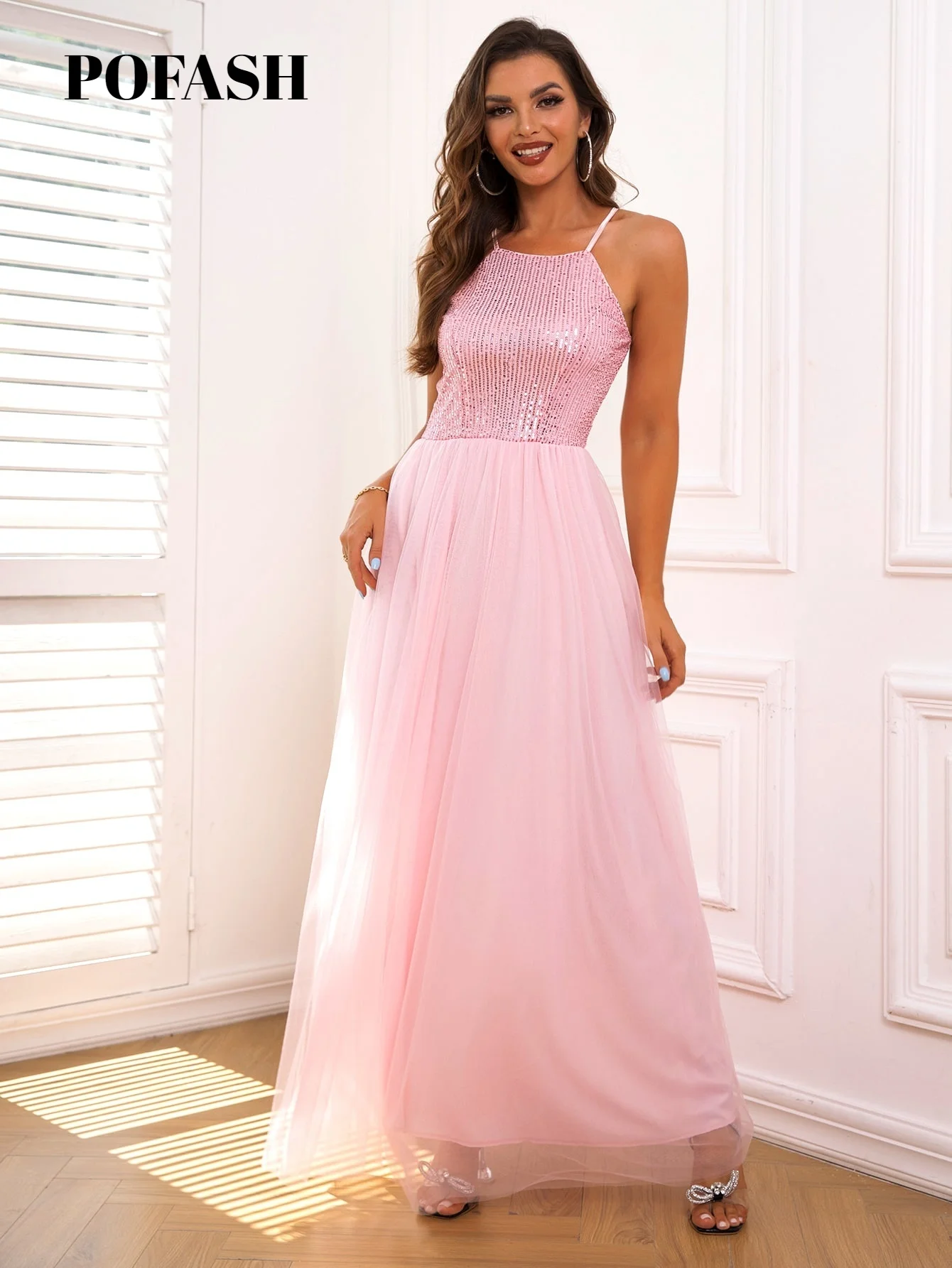 

Pofash Contrast Sequin Mesh Cami Dress