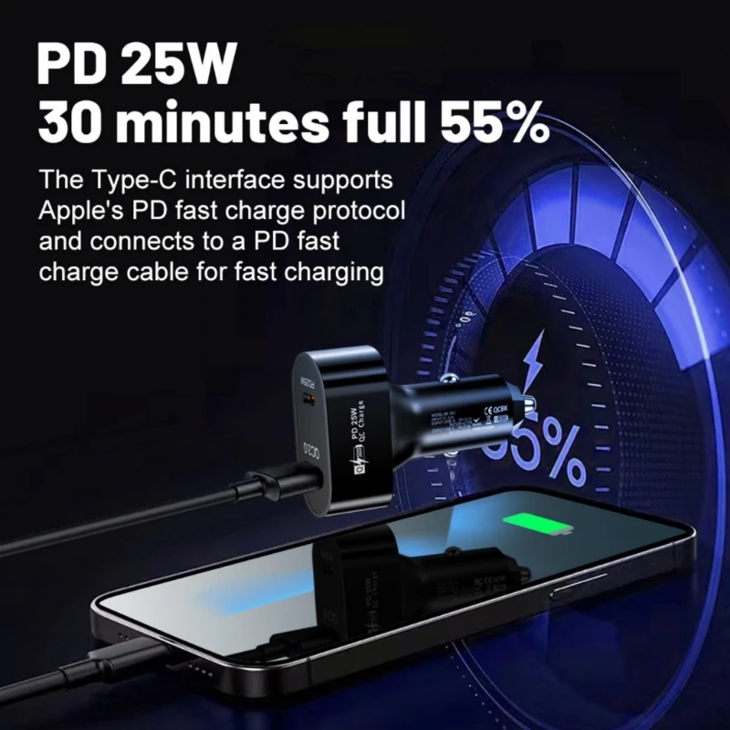 Автомобильное зарядное устройство QC3.0 мощностью 50 Вт