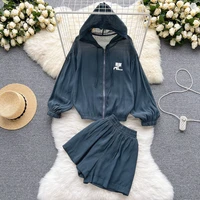 2022 women tracksuit t shirt shorts two piece set white long sleeve top and mini shorts suit female summer lady fashion outfits