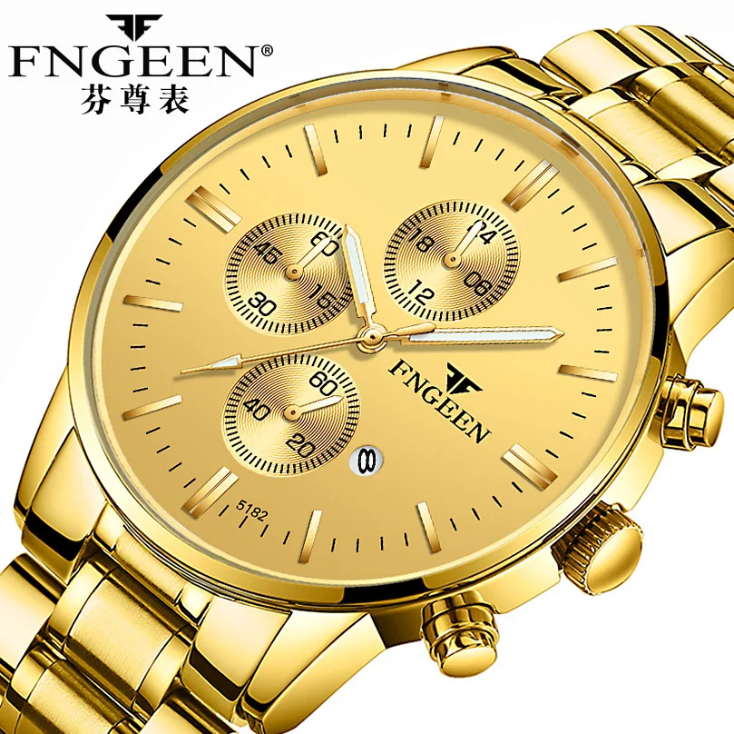 

FNGEEN Fashion Trend Men's Luminous Sport Quartz Watch Waterproof Belt Steel Band Watch Three Eye Six Needle Calendar