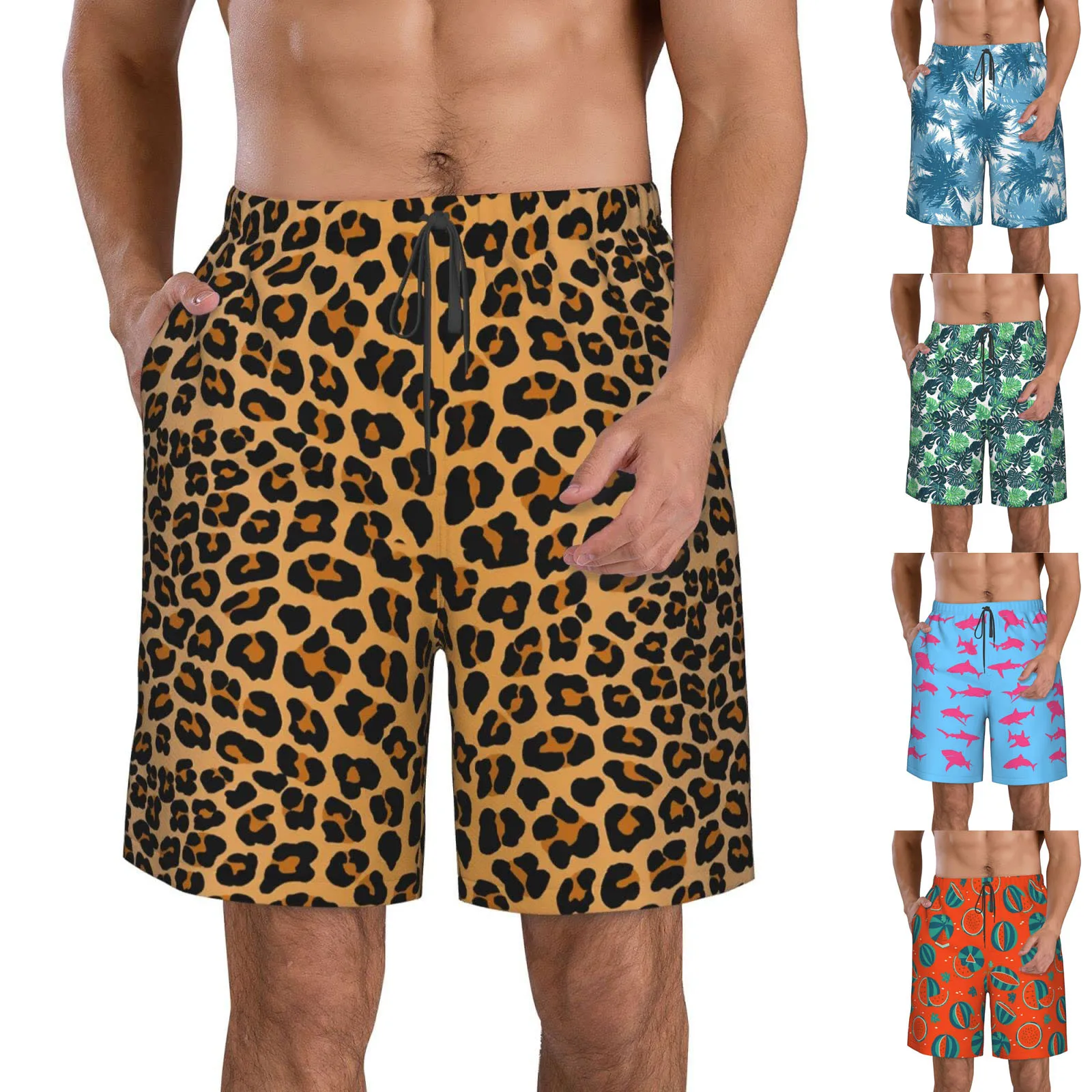 

Men's Swim Trunks Beachwear Surfing Print Drawstring Running Swimming Quick Dry Shorts Male Clothes Pantalones Cortos